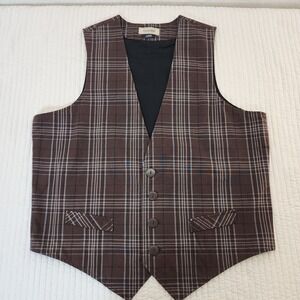 Anchor Blue Plaid Vest Men Large Brown Classic Button Front Grunge Thrift-core